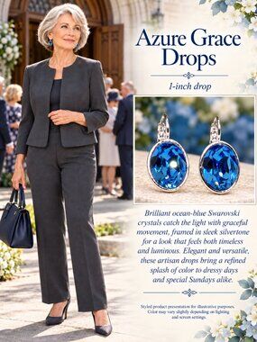 Azure Grace Drop Earrings - Silvertone Leverback Swarovski Crystal Earrings